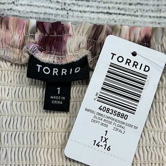 Torrid • Babydoll Crinkle Chiffon Blouson Sleeve Top • Sz 1X (14-16) • NWT!! - Picture 6 of 9